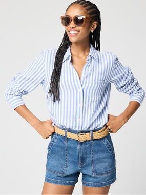 J Crew Striped gauze button-up Classic shirt white blue 100% Cotton Size 2